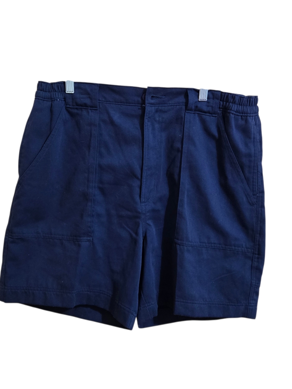Navy Flat-Front Men’s Shorts with Partial Elastic Waist